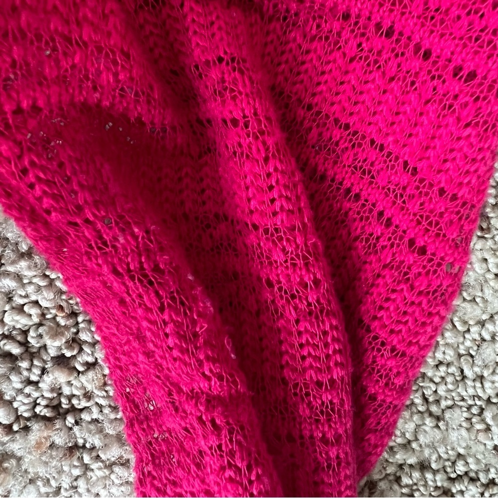 Y2K Faded Glory Hot Pink Crochet Knit Tie Front Bolero Shrug Cardigan Size Large - Picture 6 of 6